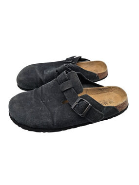 Maibulun Mens Sz 43 (US 9.5-10) Slip On Leather Clogs Black W/ Cork Sole